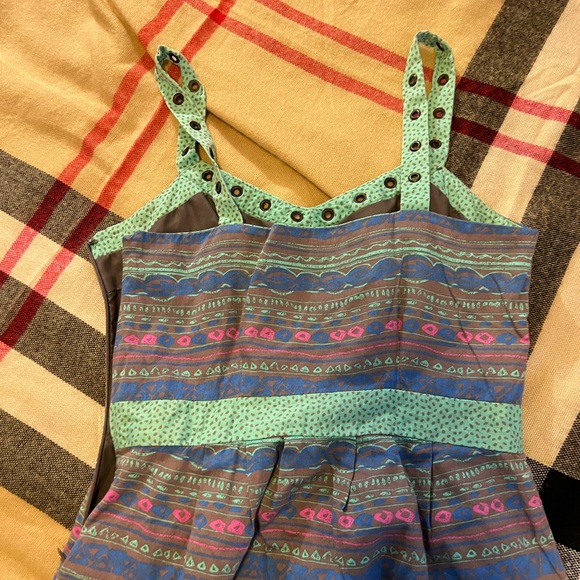 I HEART RONSON SUMMER PRINT DRESS PINK GRAY GREEN SIZE M MEDIUM RIVETS AZTEC - Picture 6 of 11
